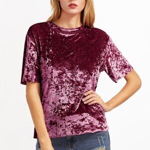 SHEIN Size L Casual Pink Rose Crushed Soft Velvet Top